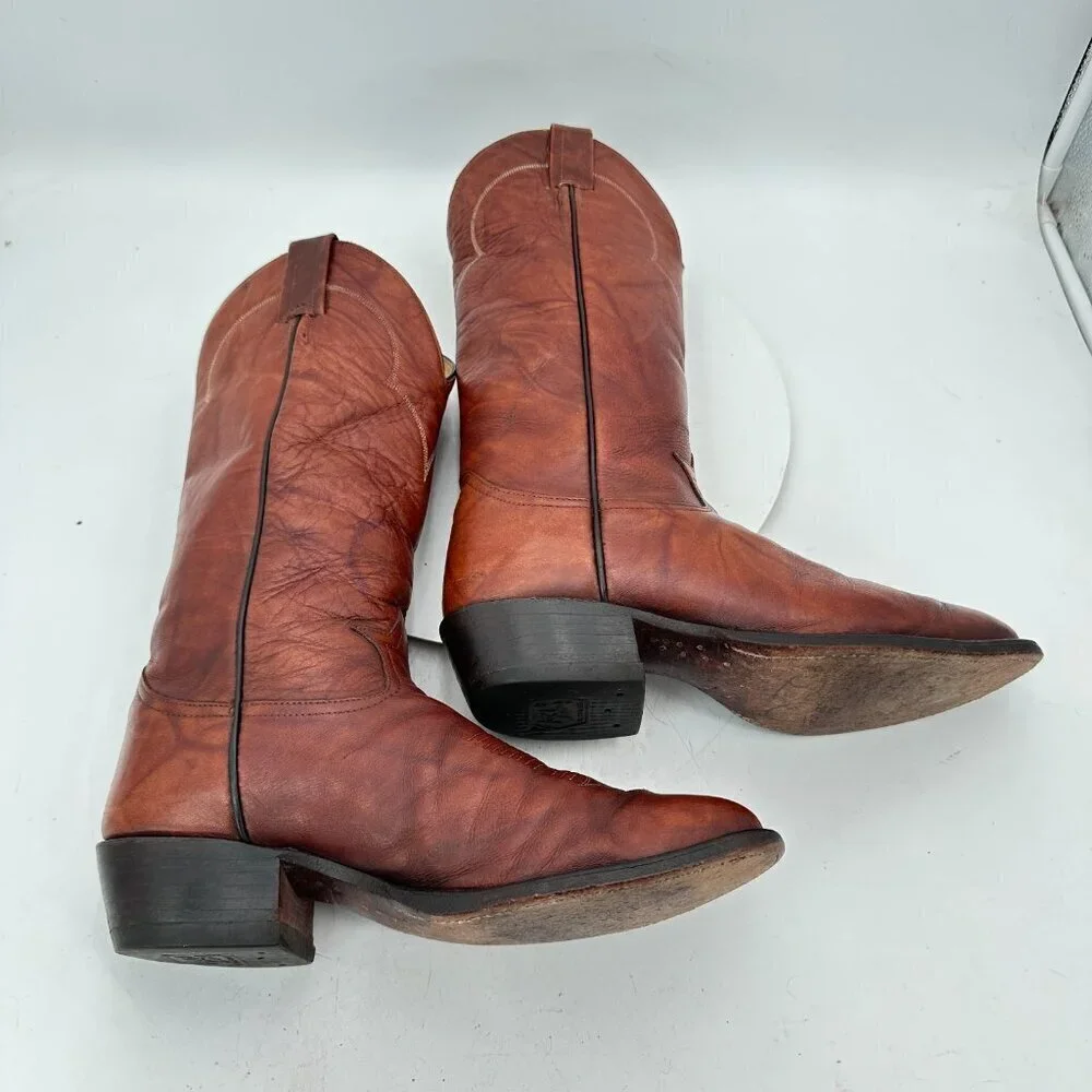 Tony Lama 5084 Men Size 8D Brown Marble Leather Pull On Western Cowboy Boot